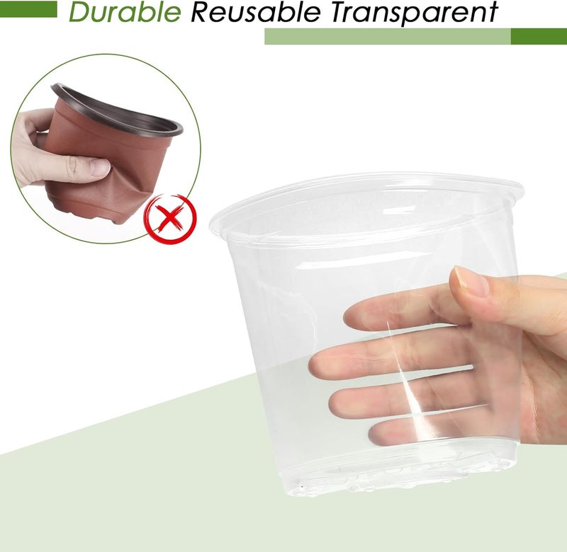 FUIJOL 4/5/6/7 Inch Clear Nursery Pots for Plants with Sacuers 20 Pack, Plastic Flower Pots with Drainage Holes, Variety Pack Seedlings Garden Pot for Indoor Outdoor (4+5+6+7 inch) - Image 5